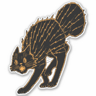 Sticker Chat noir d'Halloween Vintage