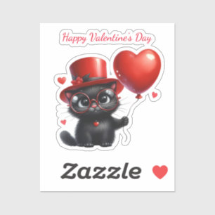 Sticker Chat Noir Drôle Avec Ballons Saint-Valentin