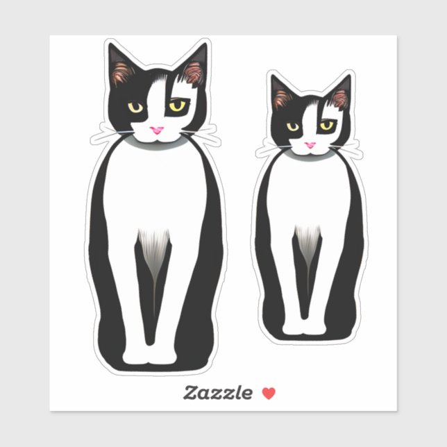 Sticker Chat noir et blanc moderne du milieu du siècle (Feuille)