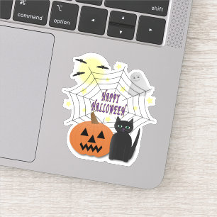 Sticker Chat noir et Citrouille pas effrayant Halloween