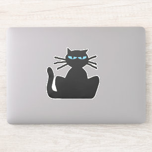 Sticker Chat noir étoilé avec contour des yeux bleus
