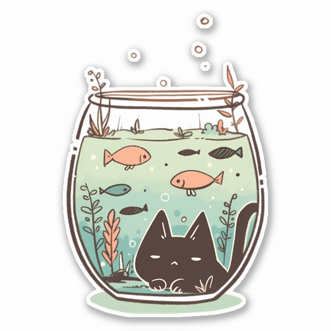 Sticker Chat noir malin amusant piégé à l'intérieur d'un F (Devant)