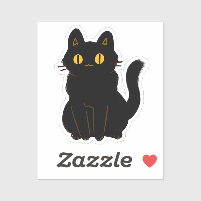 Sticker Chat noir mignon (Feuille)