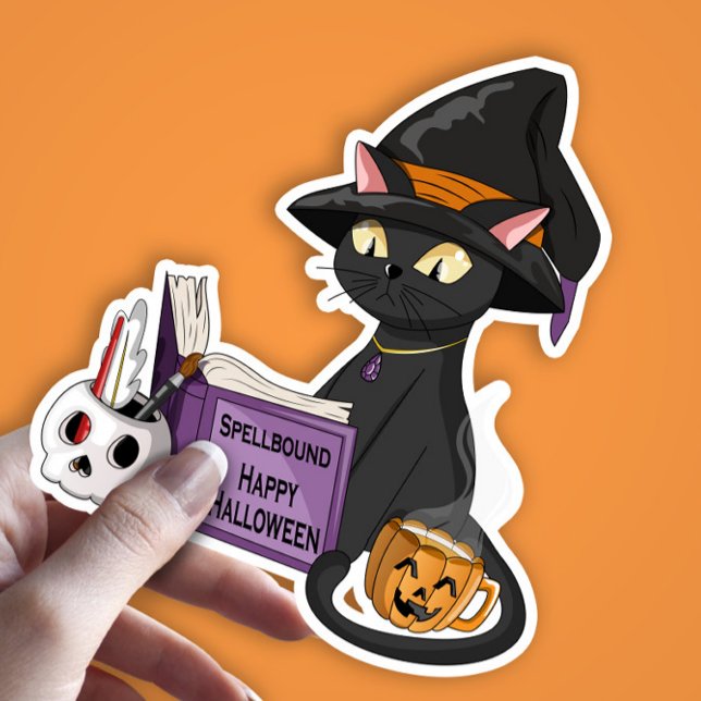 Sticker Chat noir mignon sorcière lecture Spell Livre Hall (Créateur téléchargé)