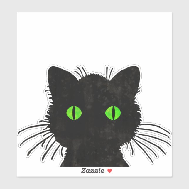 Sticker Chat noir Peek-A-Boo avec yeux verts (Feuille)