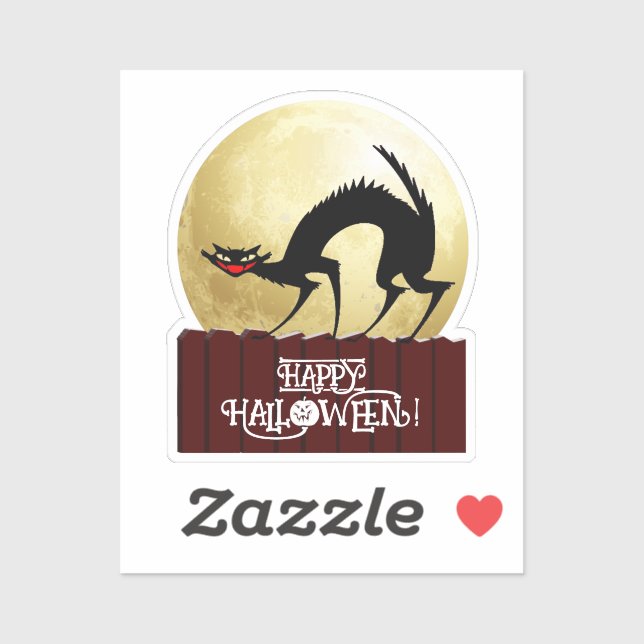 Sticker Chat noir sur la clôture Halloween (Feuille)