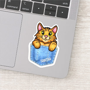 Sticker Chat orange dans la poche Faux Denim avec nom pers
