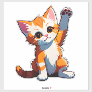 Sticker Chat orange de dessin animé heureux levant les pat