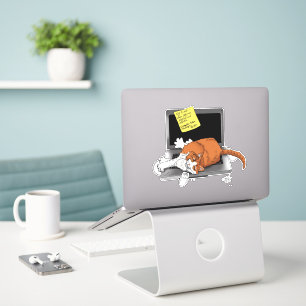 Sticker Chat Orange Drôle Ordinateur Portable Vert Travail