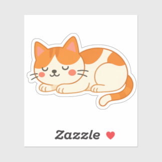 Sticker Chat orange et blanc endormi - Style dessin animé