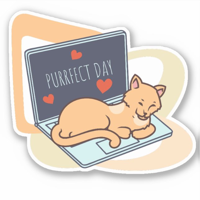 Sticker Chat ordinateur couché mignon (Devant)