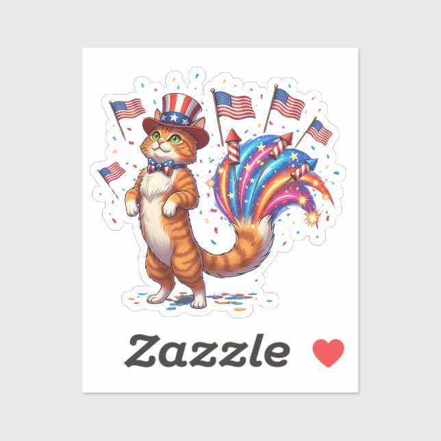 Sticker Chat-patriote - Fier et Joueur 4 juillet Chat (Feuille)