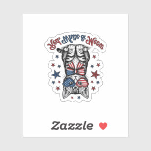 Sticker Chat Patriotique Rouge Blanc et Meow Design Vintag
