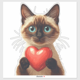 Sticker Chat siamois adorable tenant un charme de cœur rou