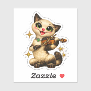 Sticker Chat siamois heureux jouant du violon Rétro milieu
