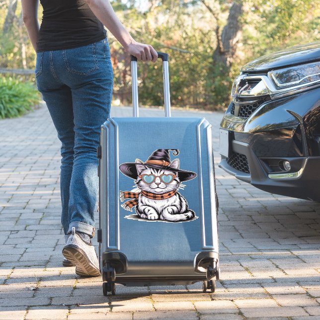 Sticker Chat sorcière cool - Cute Halloween Kitty avec coe (Valise Insitu)