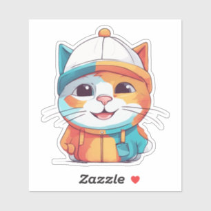 Sticker Chat souriant Portant un Casquette Clipart-78199