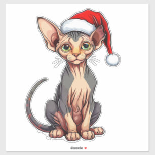 Sticker Chat Sphynx adorable avec un chapeau de Père Noël