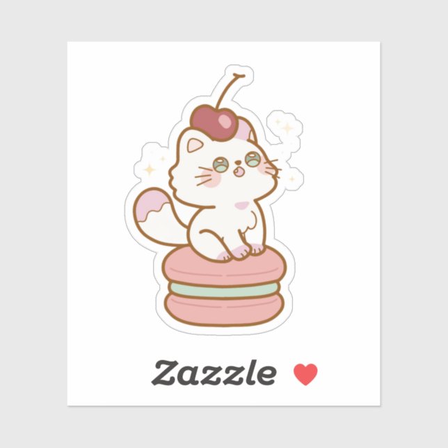 Sticker Chat sucré sur Macaron Cute (Feuille)