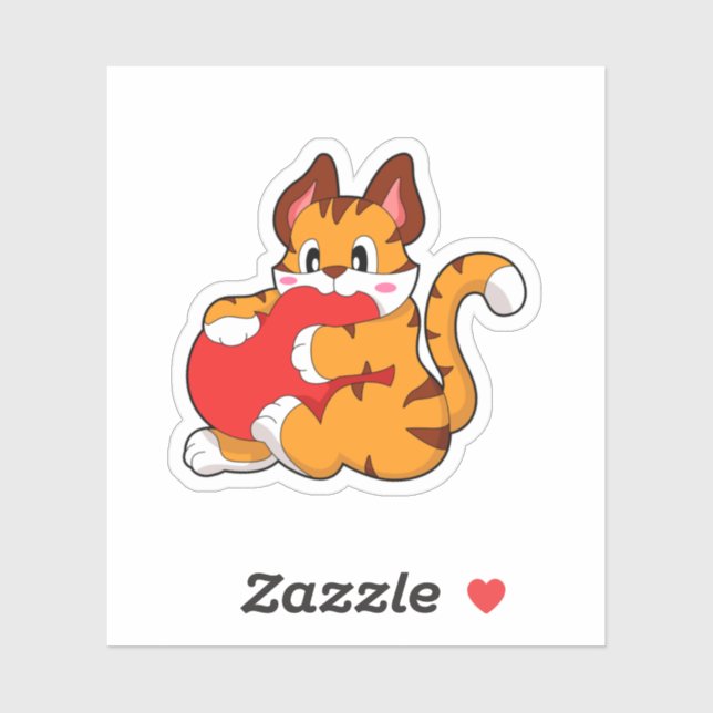 Sticker Chat tigre à l'amour avec coeur.PNG (Feuille)