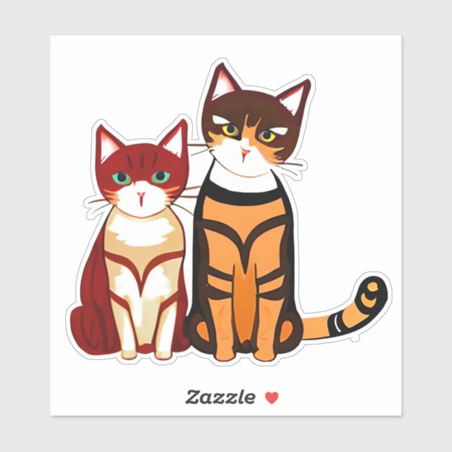 Sticker Chat tigre rayé et chaton gingembre (Feuille)