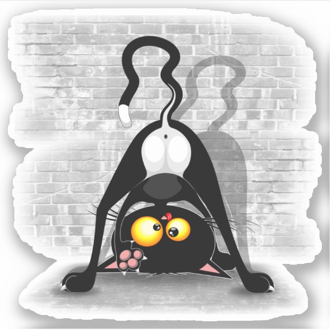 Sticker Chat Upside Down Funny Cartoon Caractère (Devant)