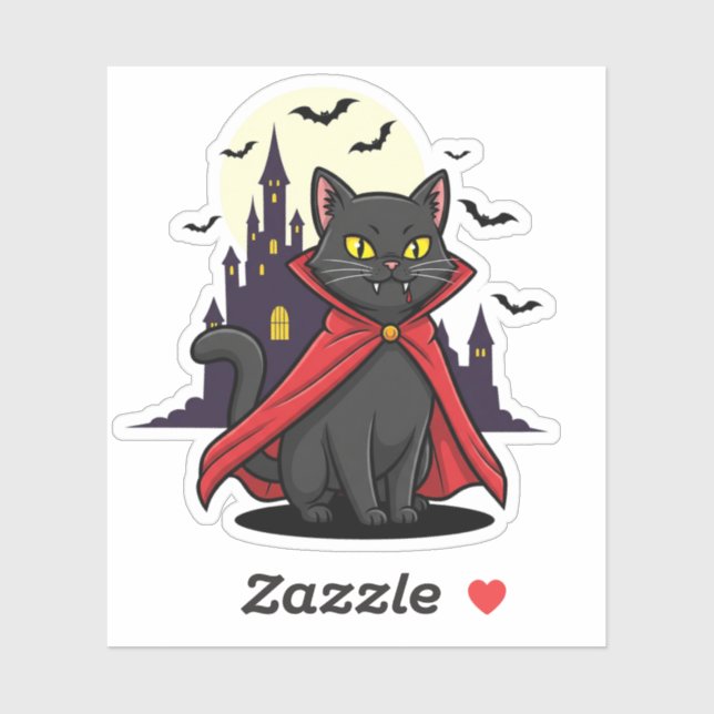 Sticker Chat Vampire - Cute Fangé Halloween Kitty (Feuille)