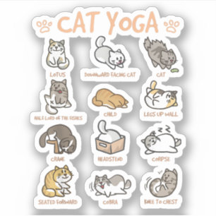 Sticker Chat Yoga Poses Chats Pratiquer Mindfulness Médita