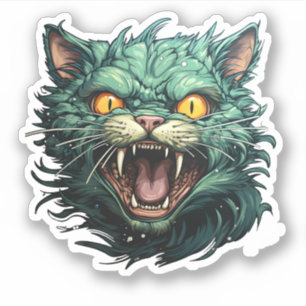 Sticker Chat Zombie Vert Effrayant Halloween