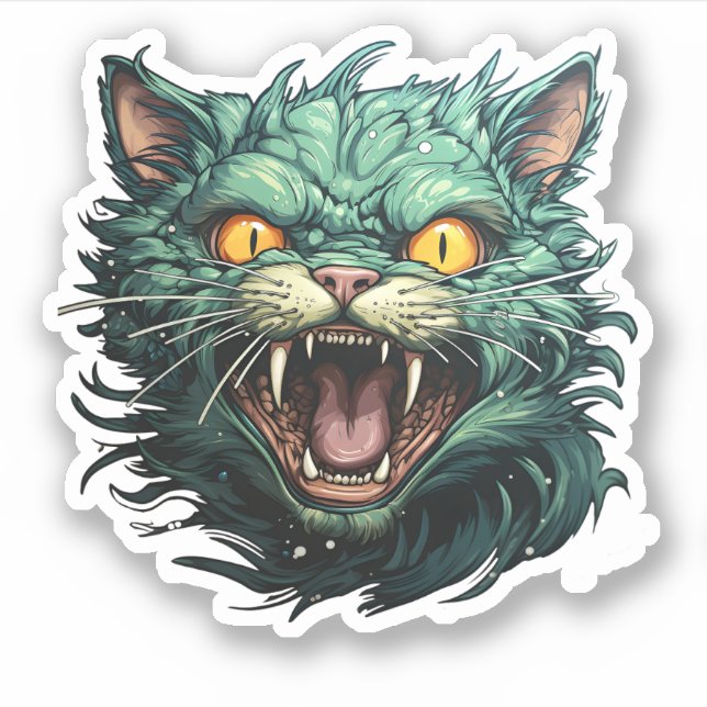 Sticker Chat Zombie Vert Effrayant Halloween (Devant)