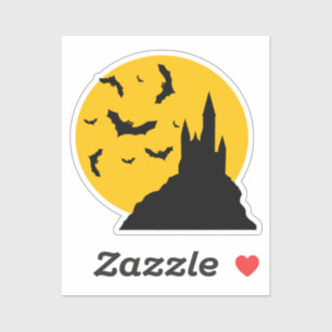 Sticker Château hanté avec lune et chauves-souris