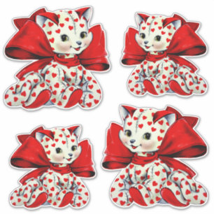 Sticker Chaton blanc avec des cœurs Art de la Saint-Valent