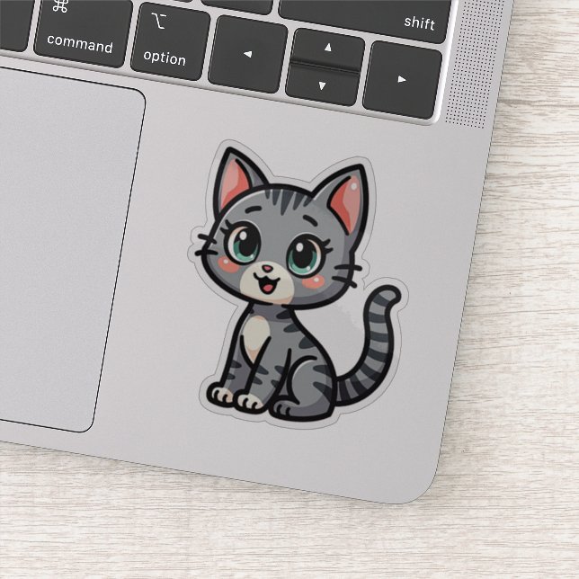 Sticker Chaton Gris Tabby Adorable – Style Pastel (Détail)