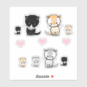 Sticker Chats Adorables Chatons Tuxedo, Tabby Orange, Gris
