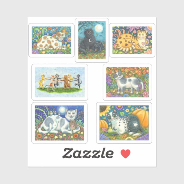 STICKER CHATS CHANTEURS ET BÂTIMENTS D'ART FOLK DE CAMPAGN (Feuille)