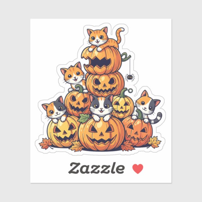 Sticker Chats citrouilles - Chats adorables (Feuille)