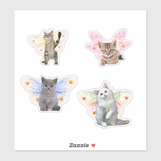 Sticker Chats de Fée - 3 chatons mignons avec ailes de Fée (Feuille)