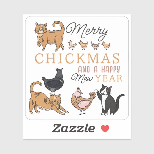 Sticker Chats de Noël et poulets Amusant jeu de mots (Feuille)