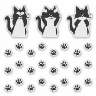 Sticker Chats Mignons Trois Chatons Sages avec Empreintes