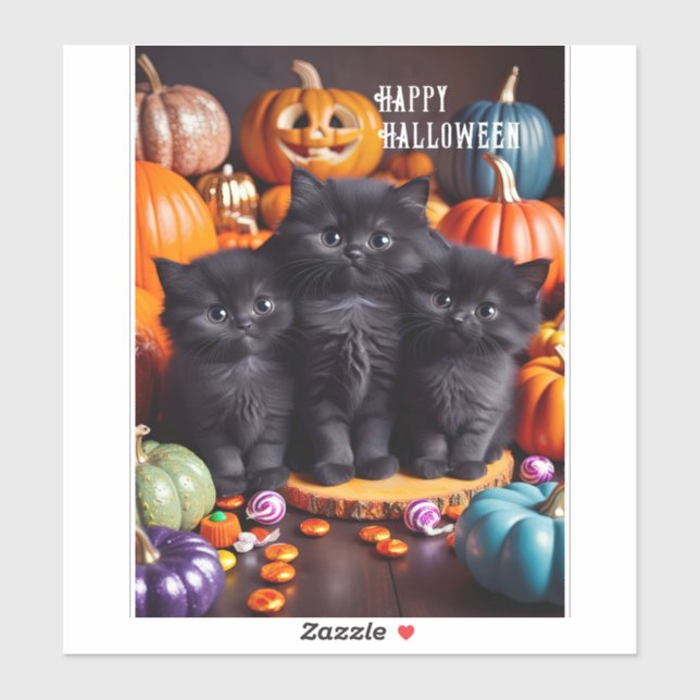 Sticker Chats noirs d'Halloween avec Citrouilles et bonbon (Feuille)