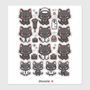 Sticker Chats noirs mignons en divers habits professionnel