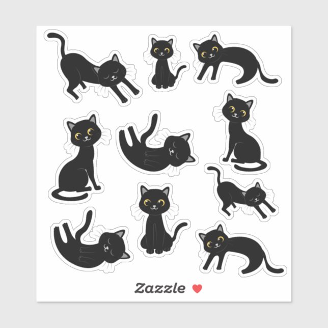 Sticker Chats noirs super mignons (Feuille)