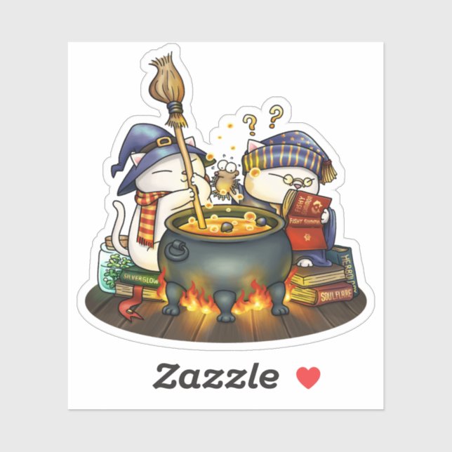 Sticker Chats sorciers d'Halloween Kitty Brew (Feuille)