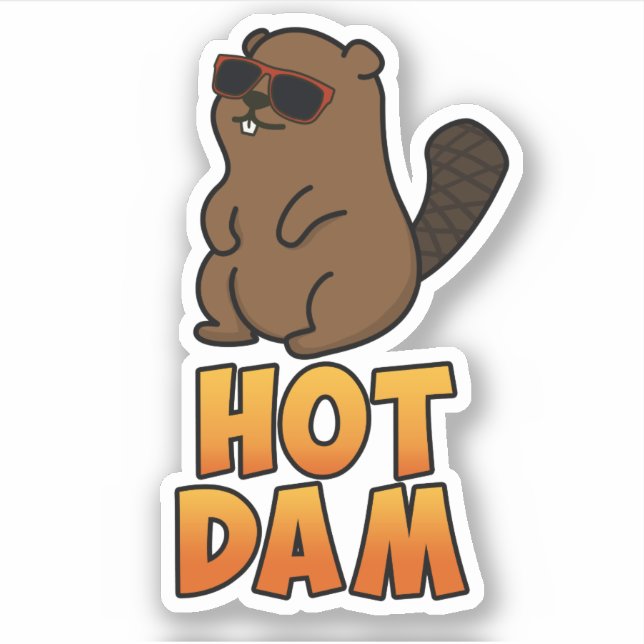 Sticker Chaud Dam Funky Cool Beaver Pun (Devant)