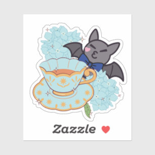 Sticker Chauve-souris mignonne et hydrangea à l'heure du t