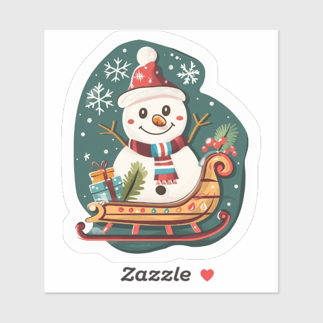 Sticker Cheerful Snowman Dormir dans la neige (Feuille)