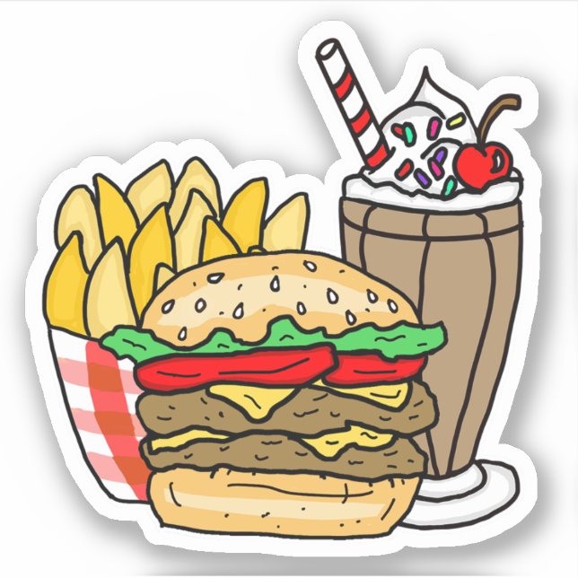 Sticker Cheeseburger Frites et Milk Shake au Chocolat (Devant)