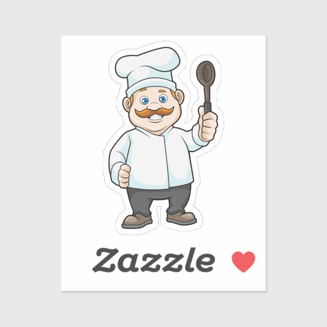Sticker Chef avec casquette et cuillère à soupe du chef (Feuille)