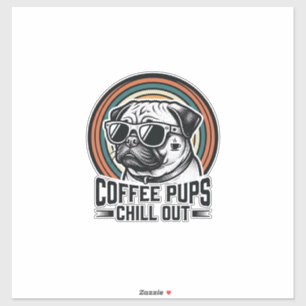 Sticker Chemise de chien de café rétro Chill Pug Graphique