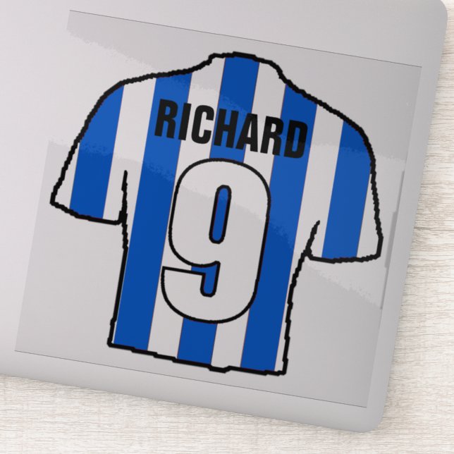 Sticker Chemise de football bleu et blanc à personnaliser. (Détail)
